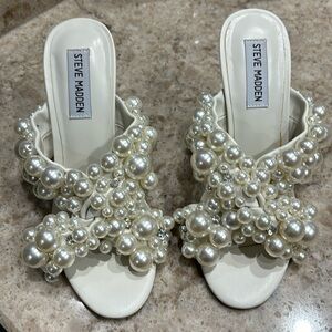 Steve Madden -Mirabella Slip On Embellished High Heel Sandals 3.25" wrapped heel